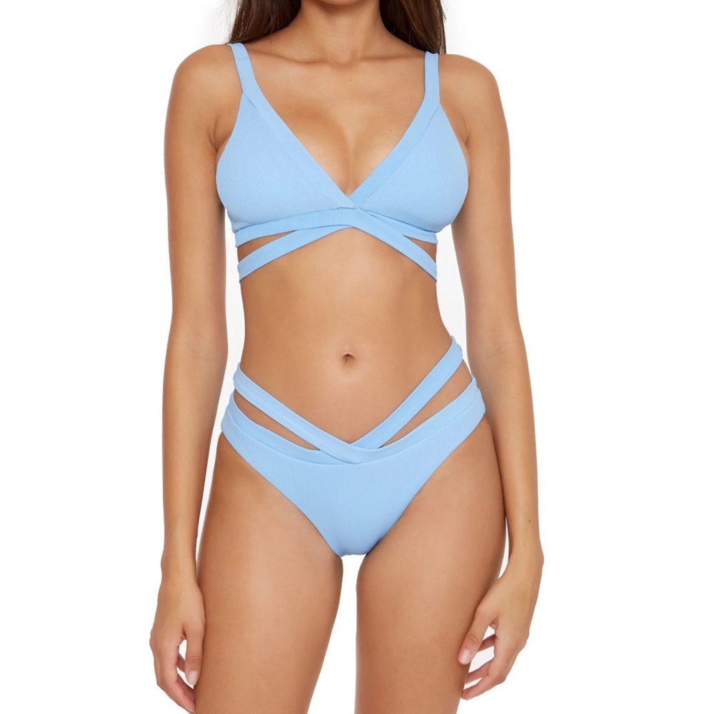 BECCA Light Blue Ribbed Tie Bikini